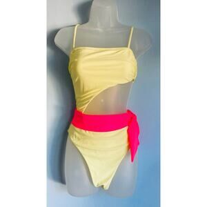 Ramy Brook Swimsuit One Piece Cut Out Small Yellow and Pink NWT
